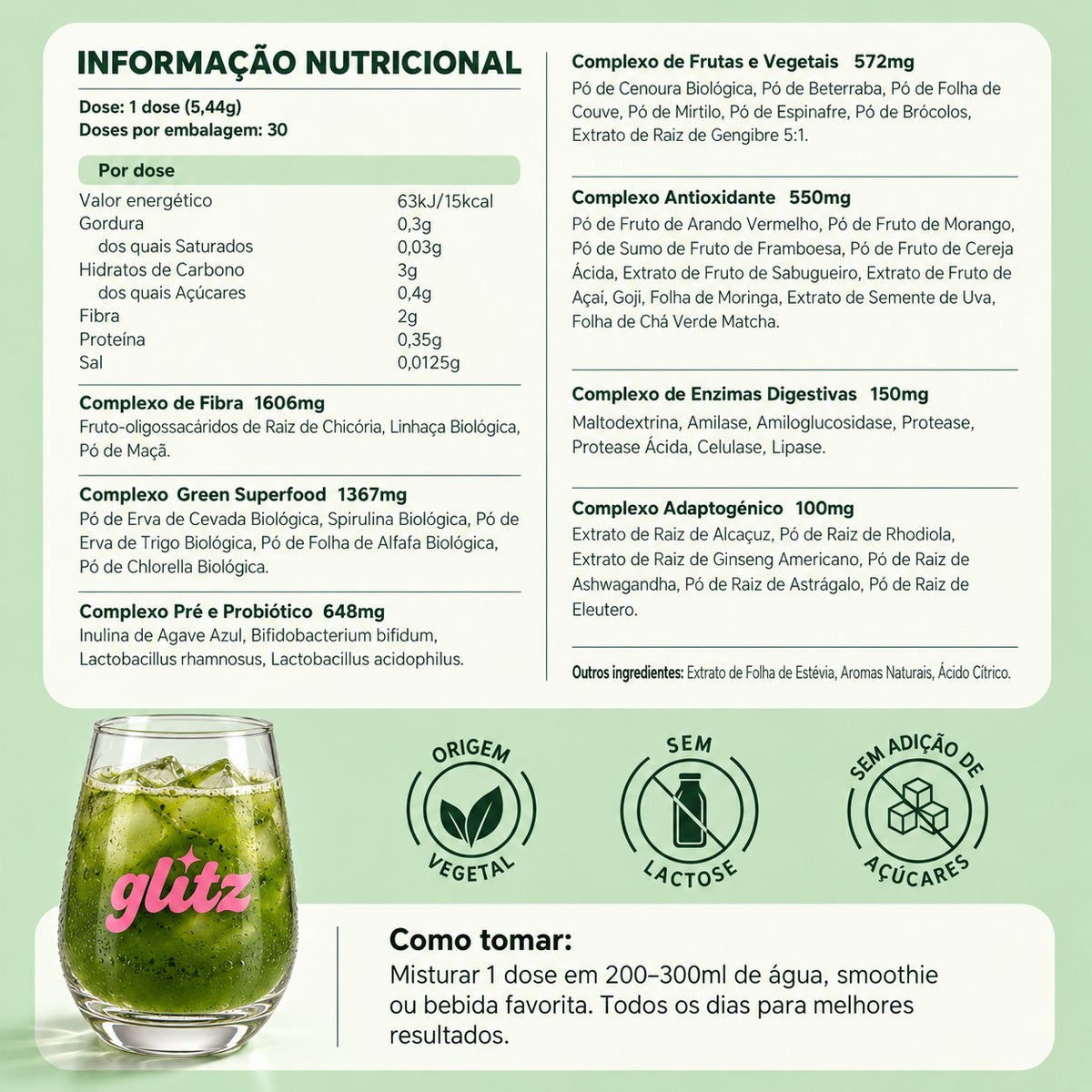 Informação nutricional completa, blend a blend